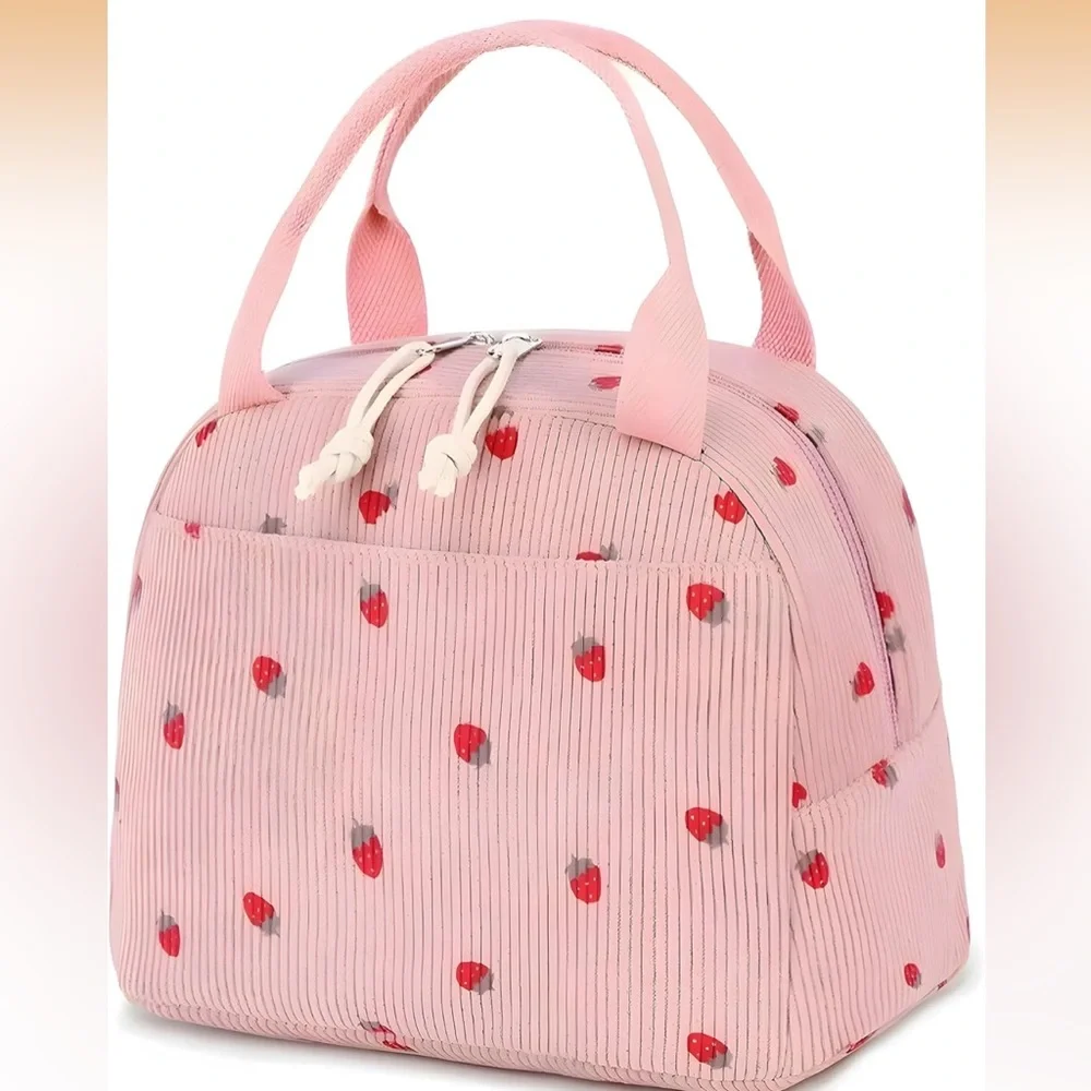 Sweet Strawberry Corduroy Lunch Bag